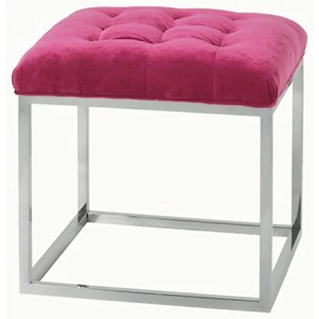 Contemporary Cube Ottoman with Tufted Seat and Metal Base